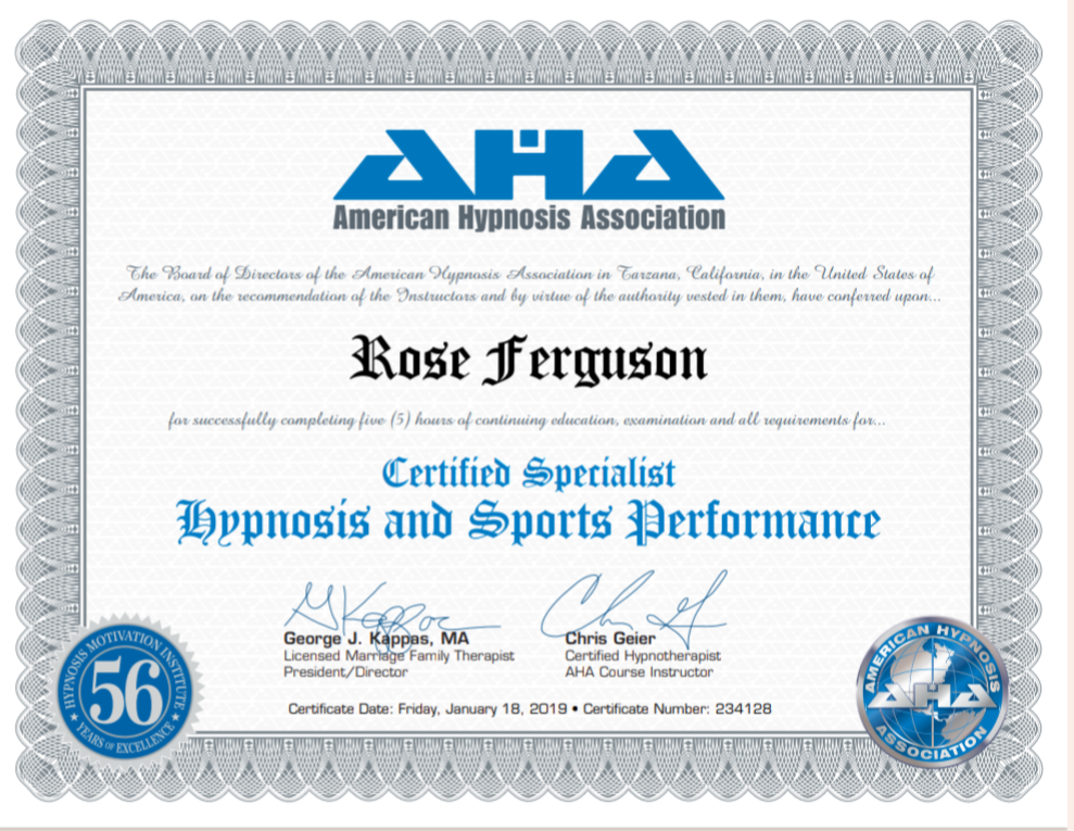 Rose Buono Certified Specialist Hypnosis and Sports Performance